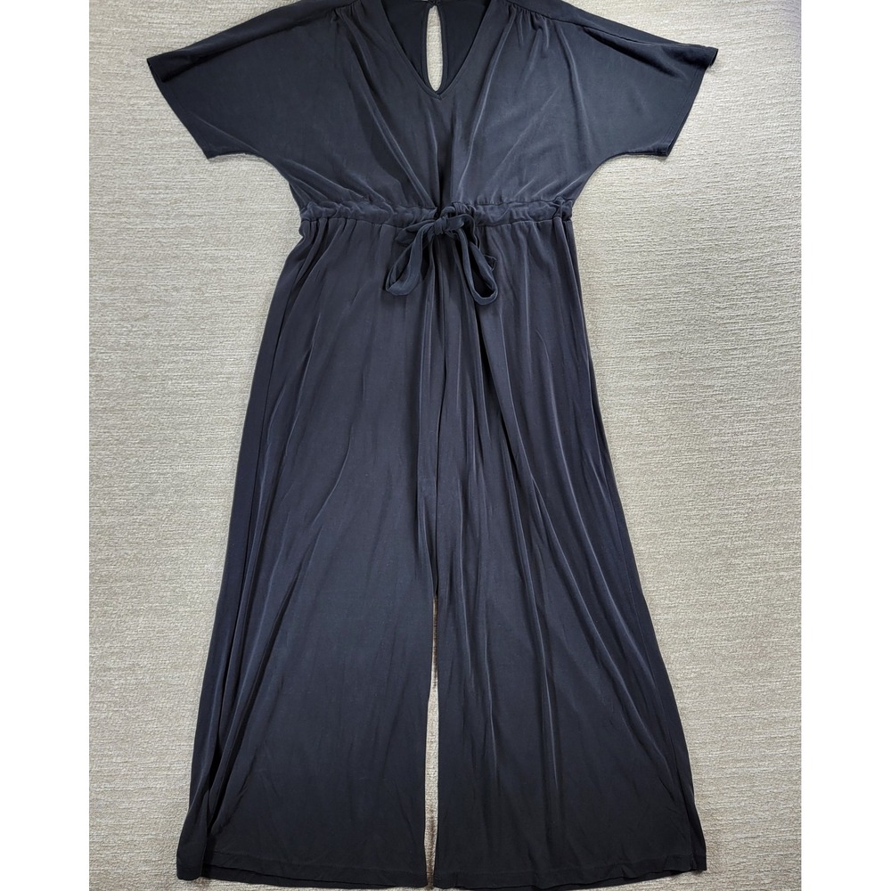 Lush Jumpsuit Small Womens Black Wide Leg Tie Waist Sheer V-Neck Modern Casual